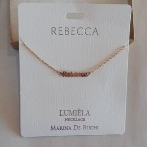 NWT Name necklace in gold tone metal Rebecca cursive script Lumiela style